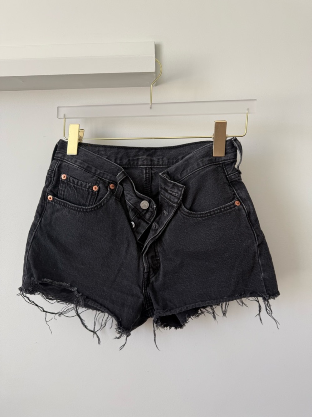 Levi 501 High-Waist Black Distressed Denim Shorts
